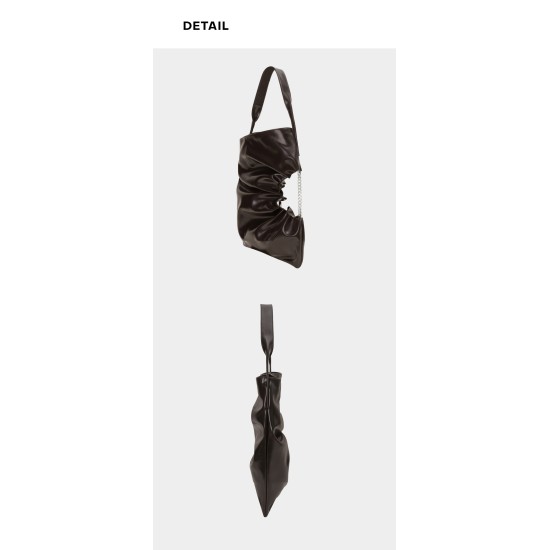 Cowhide one-shoulder, pleated large bag tote bag